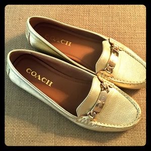 COACH Leather Flats Loafers Driving Shoes Gold